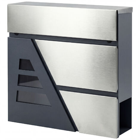 Buzón Exterior de Acero Inoxidable 13 L Buzón de Pared Correo con Cerradura y 2 Llaves Soporte Periódicos Gris Oscuro