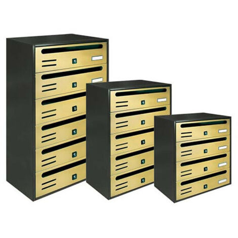 Buzón postal con 6 compartimentos horizontales ALUBOX Cubo Oro