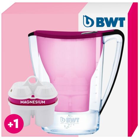 BWT Aqualizer Home Water Filter Including 1 Filter Cartridge Aubergine 2.7 L  Filter with 1 Magnesium Filter Cartridge  Water Filter Drinking Water  Filters Limescale, Chlorine, Lead & Copper