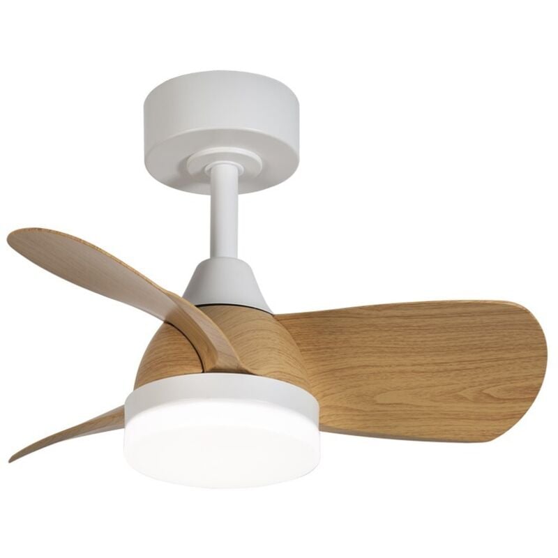 Cristalrecord - Byan Mini Ventilateur led Blanc+Bois 18W 2000Lm cct Dim