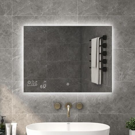 byecold LED Badspiegel Antibeschlag 80x60 cm, Badezimmerspiegel Wandspiegel Lichtspiegel mit Touchschalter, WiFi Wetterstation & Datum, Smart Mirror, Horizonta