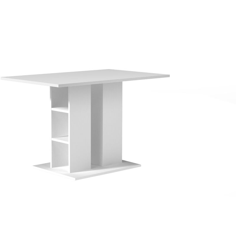Byliving - Säulentisch MATTIS / Moderner Esstisch in matt weiß / passend zur Eckbank MATTIS / Küchentisch mit Stauraum / mit Ablage / 110 x 70 x 75