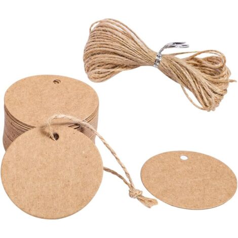 (C) 100 étiquettes rondes en papier kraft, étiquettes en papier kraft avec cordon, diamètre