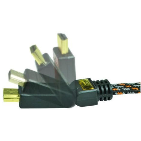 C ble HDMI 1.4 M/M, fiche or 3 mètres, nylon tressé, Ethernet 1 c té 90 c fixe,1