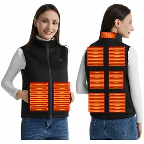 C-Gilet chauffant à double commande à neuf zones pour hommes et femmes gilet de protection à col montant gilet rechargeable vêtements chauffants intelligents à température constante, taille noir-2XL