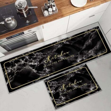 (C) Lot de 2 tapis de cuisine antidérapants lavables, tapis d'évier de cuisine antidérapants en marbre doré pour cuisine, buanderie, salon