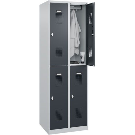 C+P Doppelstöckiger Spind Basis PLUS, 4 Fächer, 1850x600x500mm, 7035/7016