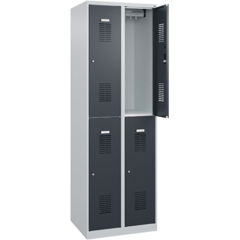 C+P Doppelstöckiger Spind Basis PLUS, 4 Fächer, 1850x600x500mm, 7035/7016