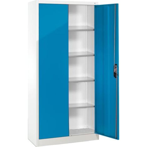 C+P Werkzeugschrank mit Drehtüren, innen 4 Böden, H1950xB930xT600mm Front Lichtblau Korpus Lichtgrau