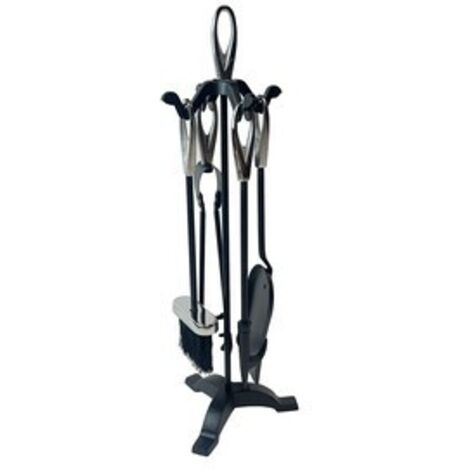 C SET ATTREZZI CAMINO C/STAND 5 PZ ARGENTO