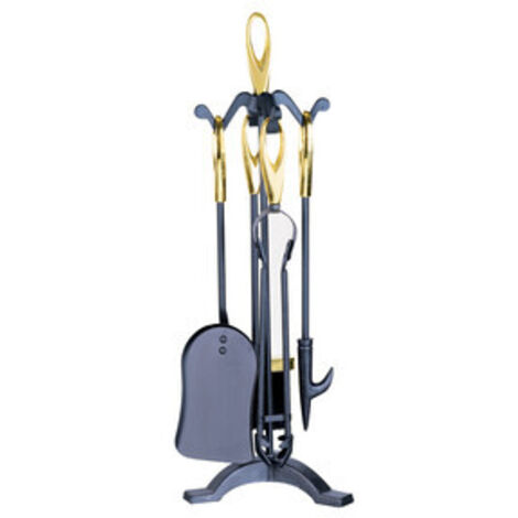 C SET ATTREZZI CAMINO C/STAND 5 PZ ORO- 1,0 pz