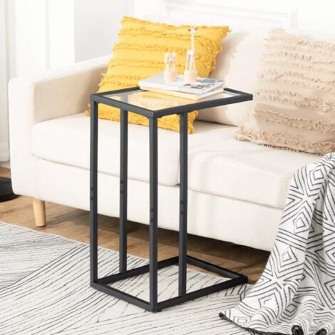 C Shaped End Table Tempered Glass Side Table Coffee Table for Small Space,HOOBRO EBK03SF01