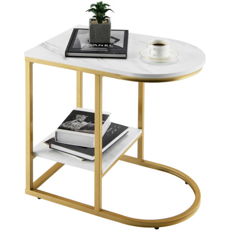 C-shaped Side Table 2-Tier End Table with Storage Modern Compact Snack Table