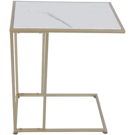 C-Sofa Table/Table d'appoint/Table d'ordinateur portable Cadre doré, 61 x 48 x 30 (H) cm, Fer, Marbre blanc/Or