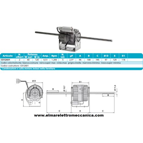 C012601 Motore 120 W  BIALBERO 5 Velocità aspiratore Fan Coil