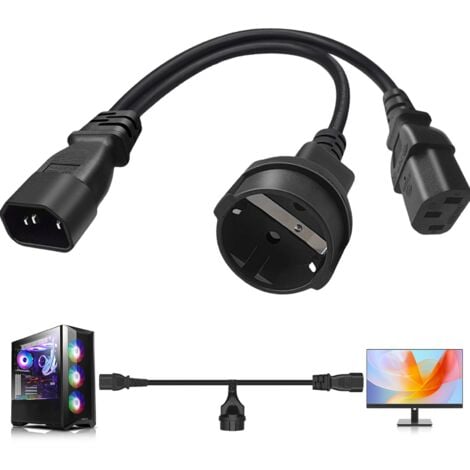 C14 to C13 Y Splitter Power Cable, IEC320 C14 to C13 Y Power Cable, Waterproof Grounded Plug Extension Cable, Universal Extension Cord, Splitter Power Cable