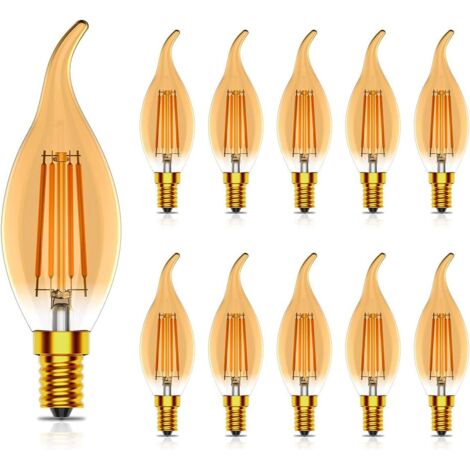 C35 Ampoules Bougies E14 LED,Vintage Ampoule Edison Filament,4W Equivalent 40W,400LM,2700K Blanc Chaud,CRI 80,Lot de 10 pièce [Classe énergétique A+]