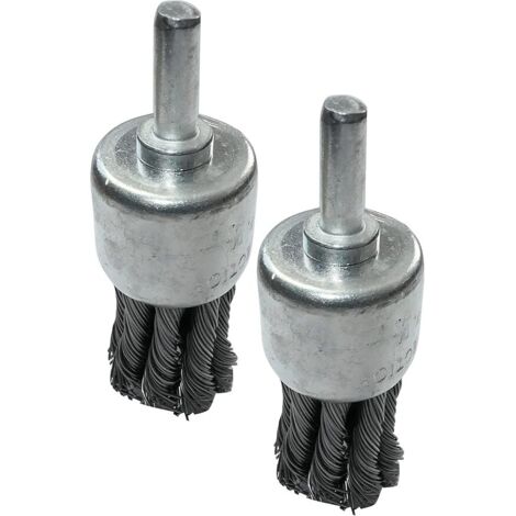 C49571 - Juego de 2 cepillos metálicos de campana de Ø25 mm para eliminar óxido/corrosión/pintura - cepillo montado en una varilla con alambres de acero al carbono trenzados