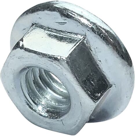 C49643 - Packung mit 100 M6-Flansch-/Sechskantmuttern mit Verzahnung, 13 mm Außendurchmesser - Kohlenstoffstahl, Härte 8 - selbstsichernde Sicherheitsmutter - DIN 6923