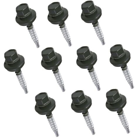 C57210 - Lot de 10 Vis autoperceuse métal sur bois Ø4.8x35 mm + rondelle d'étanchéité EPDM - peint en couleur gris anthracite RAL 7016 - empreinte de la tête 8 mm hexagonale - en acier