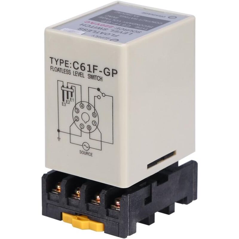 C61F-GP AC220V 50/60HZ Détecteur de Niveau Sans Flotteur, Contrôleur de Détecteur de Niveau Sans Flotteur Liquide avec Base, Contrôleur de Niveau de