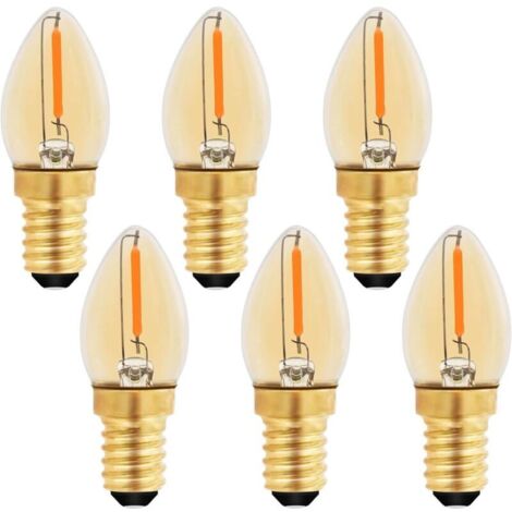 C7 Ampoule Bougie LED E14, E14 Vintage Edison Ampoule Décorative Veilleuse 0.5W équivalent 5W, Ampoule à filament LED Ambre E14 Candélabre 2200K Blanc Chaud, Non Dimmable, Lot de 6