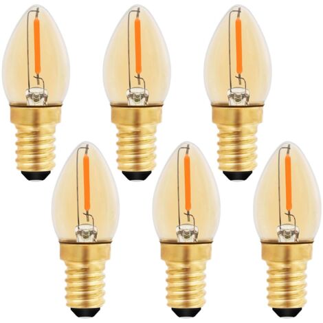 C7 Ampoule Bougie LED E14, E14 Vintage Edison Ampoule Décorative Veilleuse 0.5W équivalent 5W, Ampoule à filament LED Ambre E14 Candélabre 2200K Blanc Chaud, Non Dimmable, Lot de 6