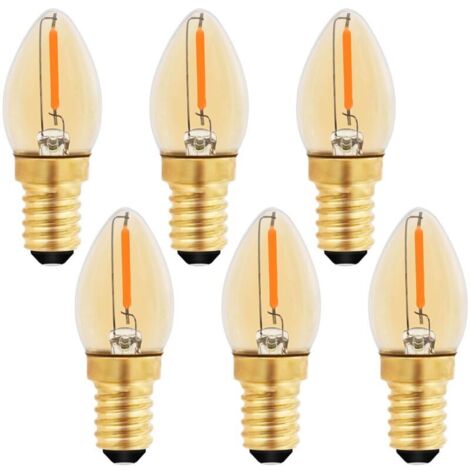 C7 Ampoule Bougie LED E14, E14 Vintage Edison Ampoule Décorative Veilleuse 0.5W équivalent 5W, Ampoule à filament LED Ambre E14 Candélabre 2200K Blanc Chaud, Non Dimmable, Lot de 6