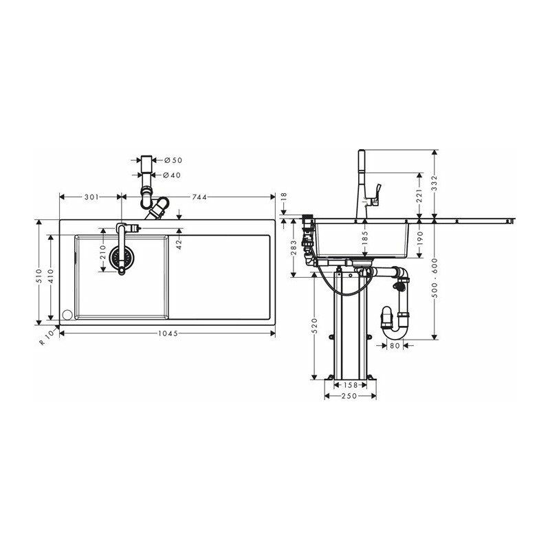 

C71-F450-11 Juego de fregadero / con. combi 450 Select, escurridor, sBox asp acero inoxidable