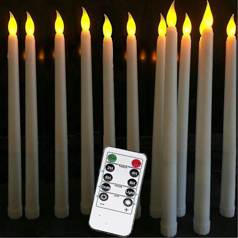 [CA] Set mit 10 batteriebetriebenen LED-Kegelkerzen mit Fernbedienung, elfenbeinfarbene Tafelkerzen mit glatter Wachsoberfläche, warmweiße LED-Lampen