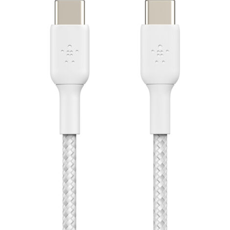 CAB004BT2MWH2PK Belkin 2x câbles USB-C vers USB-C renforcés (blanc) - 2 m - Lot de 2 câbles de rechargement et de synchronisation à gaine tressée 2 m USB-C vers USB-C - Blanc