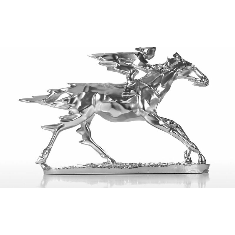 

Tooarts - Caballero de carreras de caballos estatua de escultura de resina con base efecto electrosilvering Racer y decoracion de interior / exterior