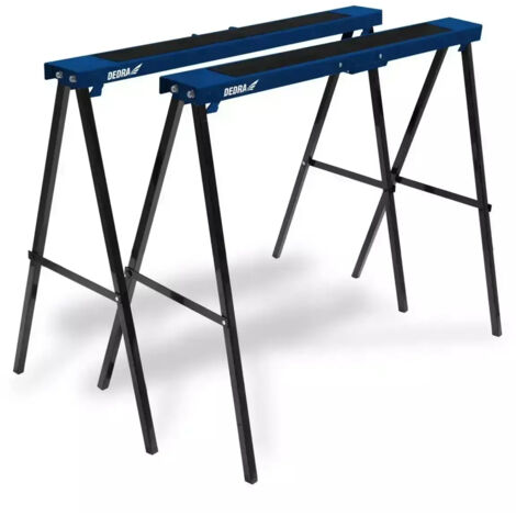 Caballetes Metálicos de Taller Dedra, 2 piezas, capacidad de carga 250 kg/par, ideales para carpintería, mecánica y construcción, diseño robusto, plegable y duradero.
