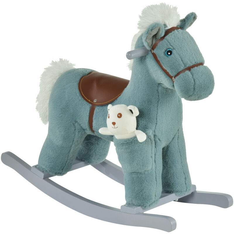 

Homcom - Caballito Balancín para Niños de 18-36 Meses Caballo Mecedora de Felpa con Peluche de Osito Sonidos de Relincho y Galope Base de Madera