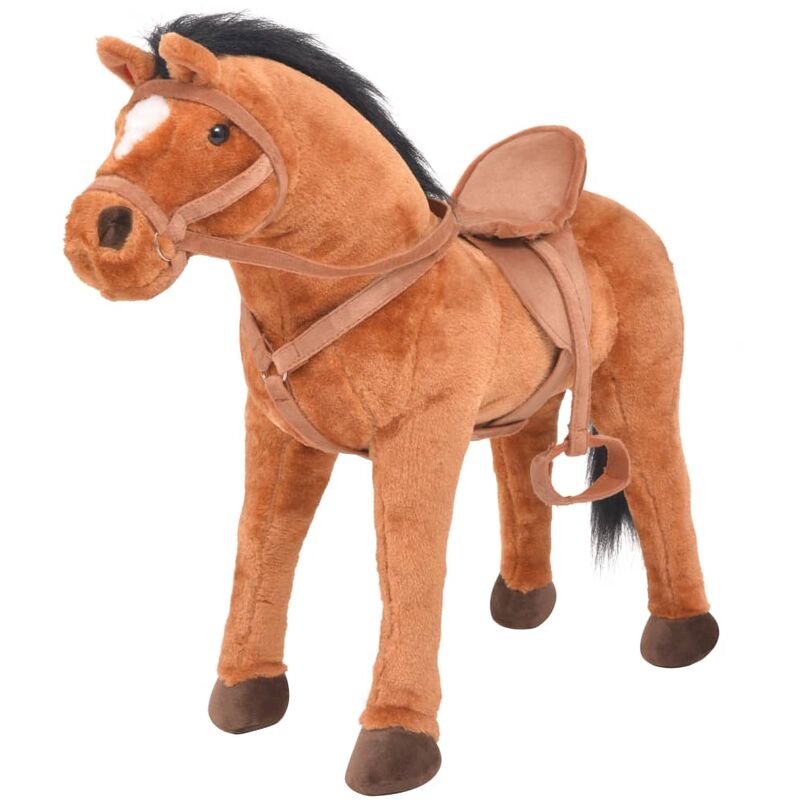 

Caballo de pie de juguete felpa marrón