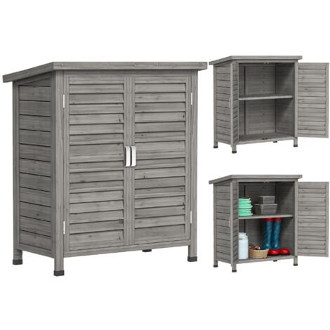 Cabane de jardin/armoire de rangement d'outils avec étagères autoportantes, portes à persiennes, toit en asphalte, construction en bois de cèdre, dimensions : 87 cm (L) x 46,5 cm (l) x 96,5 cm (H), gr