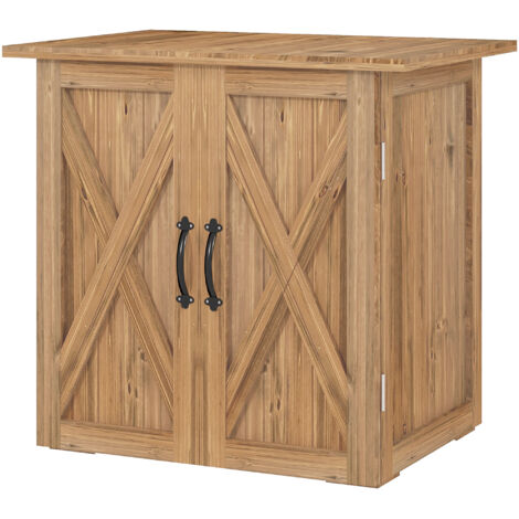 Cabane de Jardin en Bois 2 Portes avec Poignées Style Campagne, 77x55x72 cm, Marron