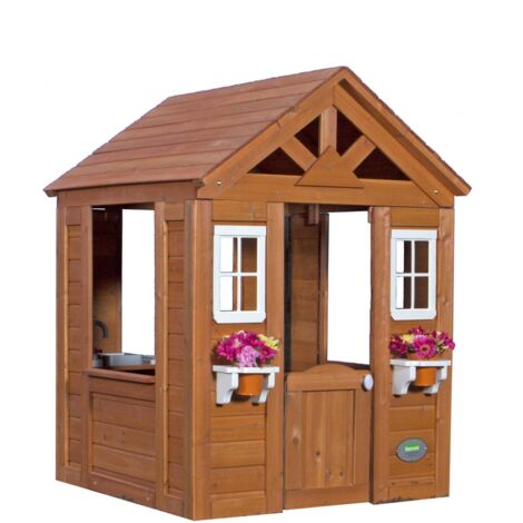 Cabane de jardin pour enfants en cèdre tropical – Dimensions 140,5 x 118,6 x 106,7 cm – Accessoires inclus : évier, cuisinière, téléphone – Backyard Discovery