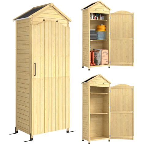 Cabane de jardin surélevée en bois avec étagères réglables, portes magnétiques et aérations de toit galvanisées.