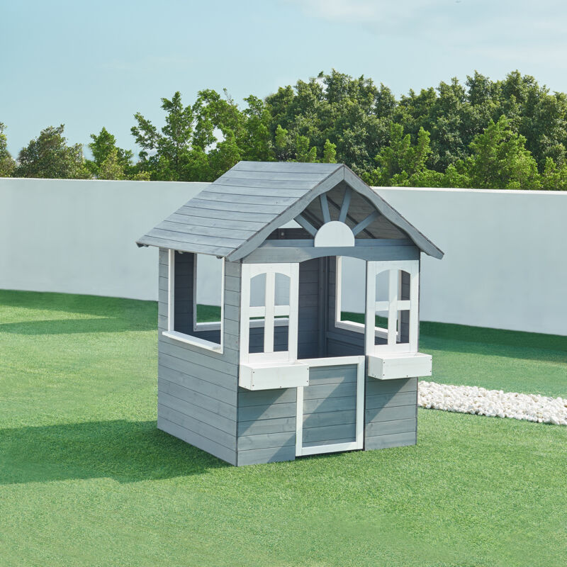 Casa.pro - Cabane de jeu d'extérieur Vesa 138 x 120 x 102 cm bois de sapin gris blanc