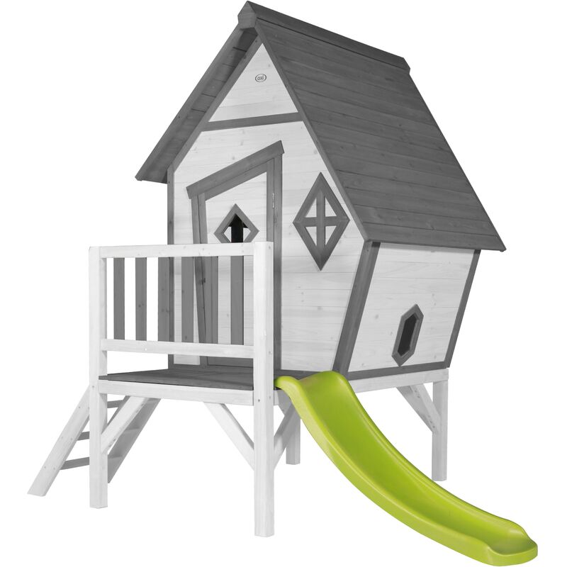 Cabin xl Maison Enfant avec Toboggan vert clair Aire de Jeux pour l'extérieur en gris & blanc Maisonnette / Cabane de Jeu en Bois fsc - Blanc - AXI