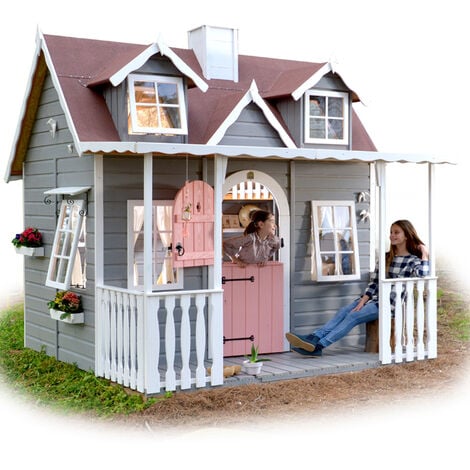 Cabane en bois pour enfant avec lit superposé et porche BADEN. 255 x 260 x 207 . CABANES GREEN HOUSE.Cabane peinte, transport inclus.