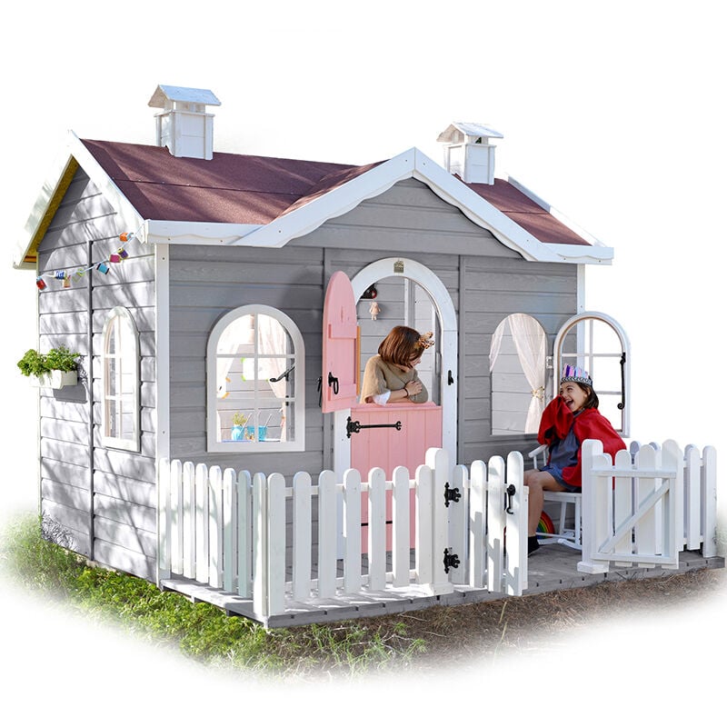 Cabane en bois pour enfant avec terrasse ava. 255 x 270 x 207 . cabanes Green House Cabane peinte, transport inclus.