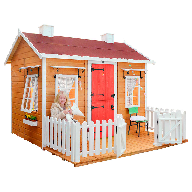 Cabane en bois pour enfant avec terrasse CAMPO. 255 x270 x 207 . CABANES GREEN HOUSE.Cabane peinte, transport inclus.