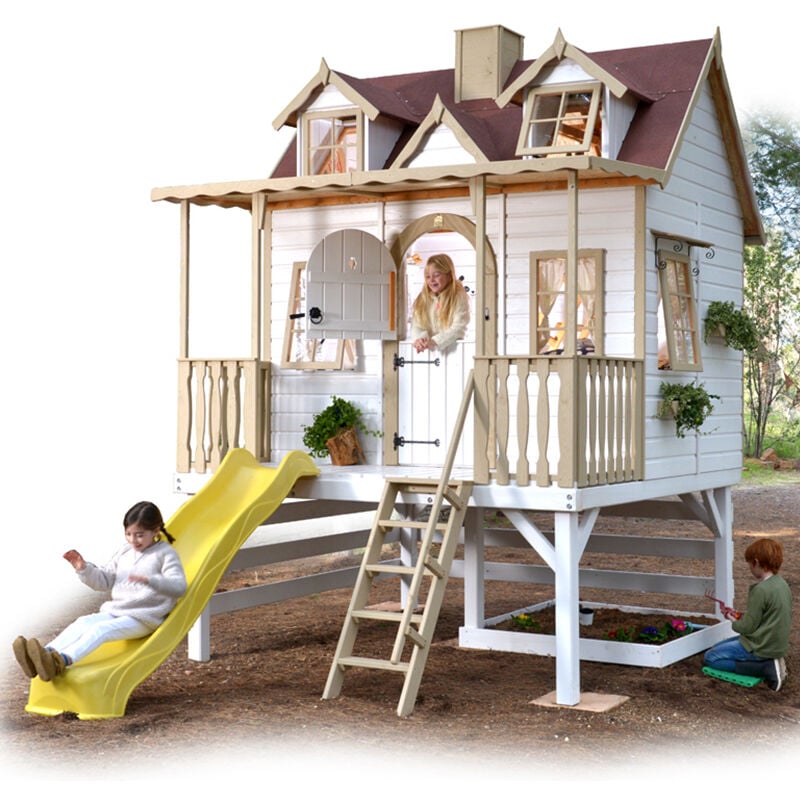 Cabane en bois pour enfant sur pilotis avec toboggan et lit superposé super baden. 255 x 260 x 375 . cabanes Green House Cabane peinte, transport