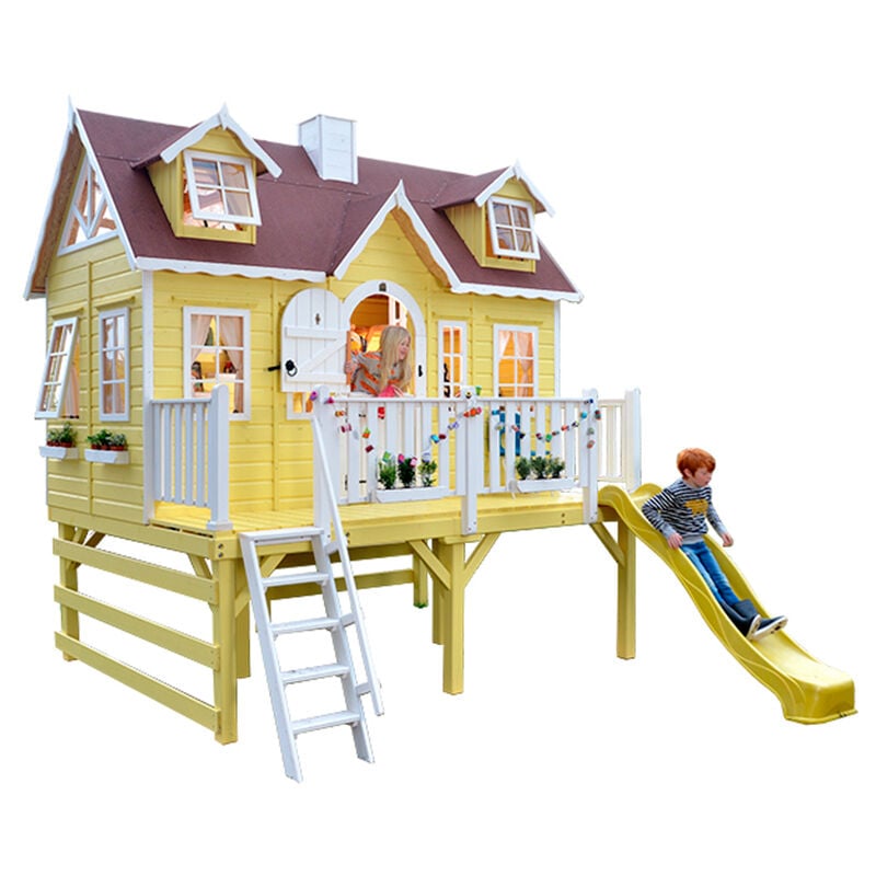 Green House - Cabane en bois pour enfant sur pilotis avec toboggan et lit superposé super paris. 335 x 295 x 375 . cabanes .Cabane peinte, transport