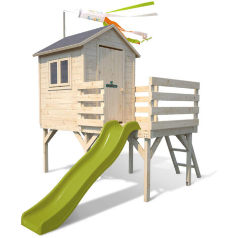 Soulet – Cabane en bois sur pilotis avec toboggan – Hauteur 90 cm – Pour enfants de 3 à 12 ans – Surface 2,89 m² – Installation sur terrain stable