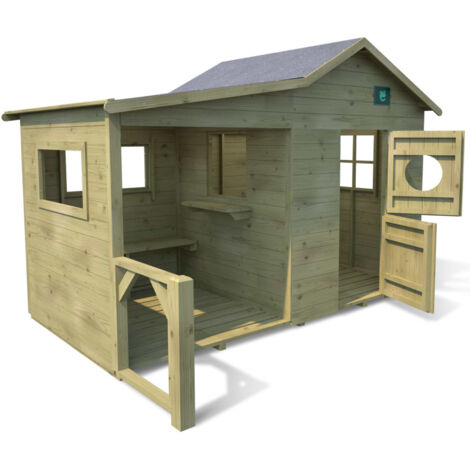 Soulet – Cabane de jardin pour enfant en bois traité – Préau intégré – Dimensions L 256 x l 192 x H 175 cm – Traitement autoclave classe 3