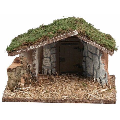 CABANE EN BOIS VIDE AVEC MUR ET PIERRES 24X13X15CM