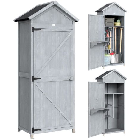 Cabane en rondins décorative avec armoire de rangement et établi pliant intégré, meuble de jardin pratique et rustique, dimensions 77×52,5×178 cm pour terrasse et espace extérieur
